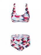 Choies Polychrome Geo Pattern Cropped Bikini Top And High Waist Bottom