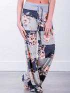 Choies Green Floral Print Drawstring Waist Wide Leg Pants