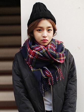 Choies Navy Plaid Tassels Scarf