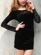 Choies Black Velvet Lace Up Back Long Sleeve Mini Dress