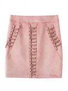 Choies Pink High Waist Faux Suede Lace Up Mini Skirt