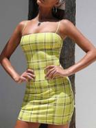 Choies Yellow Plaid Spaghetti Strap Bodycon Mini Dress