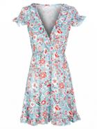 Choies Multicolor V-beck Floral Ruffle Hem Dress