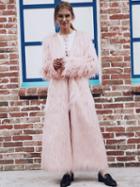 Choies Peach Pink Open Front Faux Fur Longline Coat