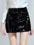 Choies Black Sequin Tie Front Mini Skirt