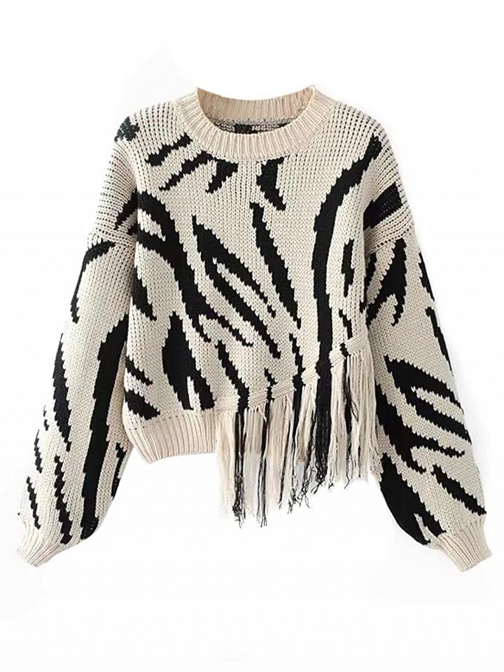 Choies Beige Tassel Detail Long Sleeve Chunky Knit Sweater