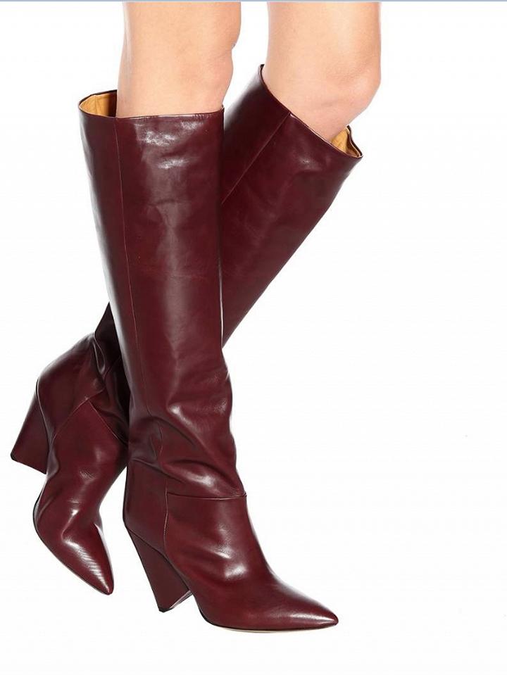Choies Burgundy Leather Pointed Heeled Over The Knee Boots