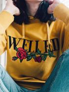 Choies Yellow Rose And Letter Print Drawstring Hoodie