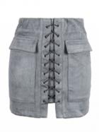 Choies Gray Faux Suede Lace Up Front Pencil Mini Skirt