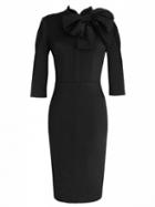Choies Black Bow Tie Embellished 3/4 Sleeve Bodycon Dress