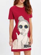 Choies Red Crew Neck Character Print Mini Dress