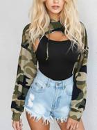 Choies Green Camouflage Long Sleeve Cropped Hoodie
