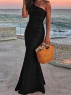 Choies Black One Shoulder Fishtail Hem Chic Women Lace Bodycon Maxi Dress