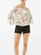 Choies Polychrome Floral Off Shoulder Flared Sleeve Blouse
