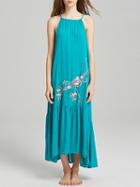 Choies Green Tie Shoulder Embroidery Detail Maxi Dress