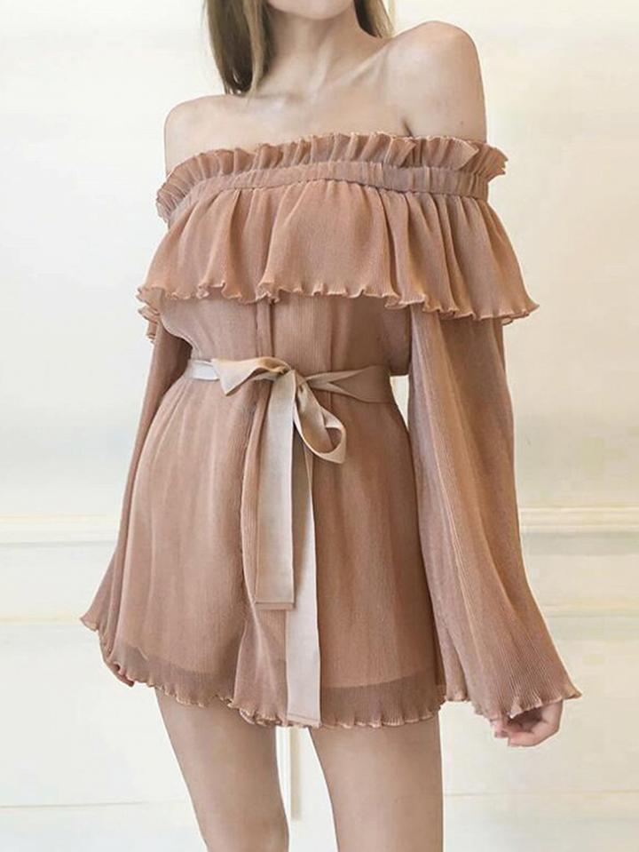 Choies Pink Chiffon Off Shoulder Long Sleeve Chic Women Romper Playsuit