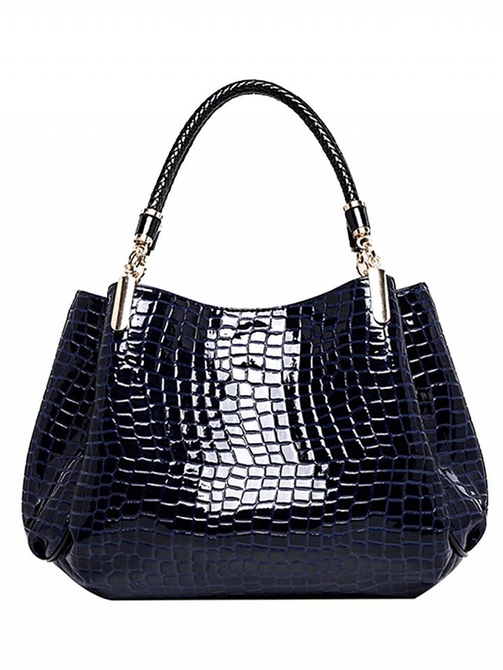 Choies Black Pu Crocodile Effect Handle Bag