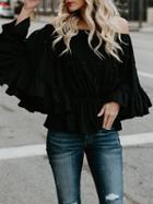 Choies Black Off Shoulder Beaded Detail Flare Sleeve Blouse