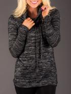 Choies Black Mix Color Drawstring Cowl Neck Sweatshirt