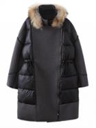 Choies Gray Asymmetric Zip Padded Contrast Faux Fur Trim Hooded Coat