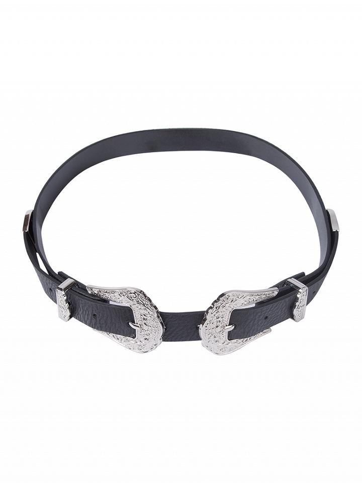 Choies Black Faux Leather Double Buckle Waist And Hip Belt