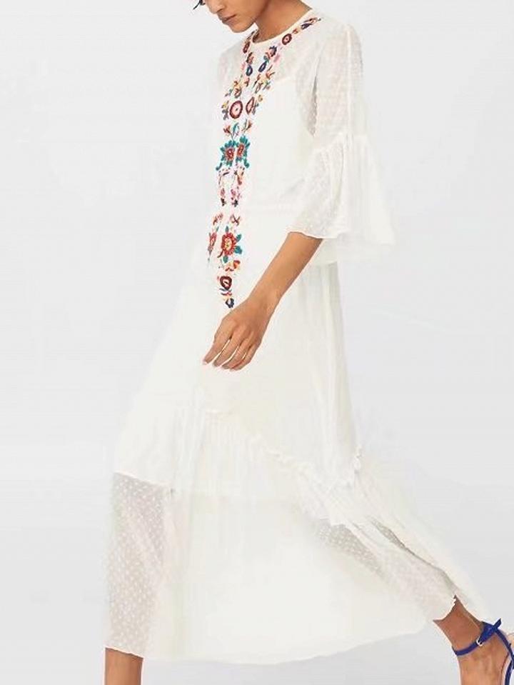 Choies White Embroidery Floral Maxi Dress And Cami Lining