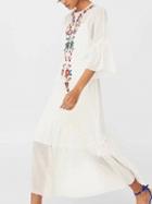 Choies White Embroidery Floral Maxi Dress And Cami Lining