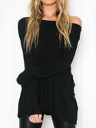Choies Black Asymmetrical Shoulder Long Sleeve Loose T-shirt