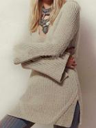 Choies Beige V-neck Open Back Long Sleeve Chic Women Knit Sweater