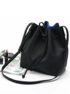 Choies Black Pu Drawstring Contrast Lining Crossbody Bucket Bag