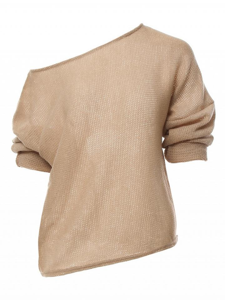 Choies Khaki Off Shoulder Open Knit Sweater
