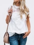 Choies White Cotton Cut Out Detail Lace Panel Chic Women Blouse