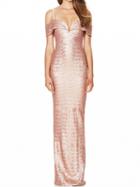 Choies Champagne Spaghetti Strap Plunge Sequin Detail Maxi Dress