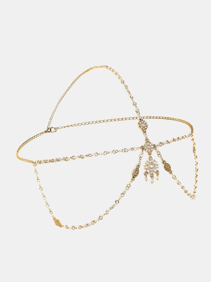 Choies Golden Faux Pearl Chain Hair Crown