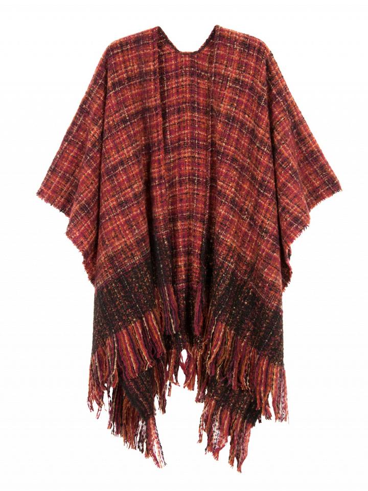 Choies Red Check Detail Tassel Edge Oversized Cape