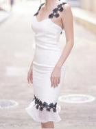 Choies White Fishtail Hem Open Back Chic Women Bodycon Cami Midi Dress