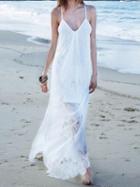 Choies White V-neck Cut Out Detail Chic Women Lace Cami Maxi Dress