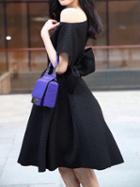 Choies Black Asymmetric Neck Bow Back Embellished Skater Prom Dress