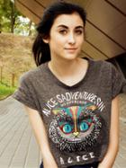 Choies Gray Owl And Letter Print Crop Tee