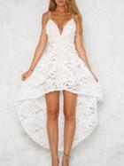 Choies White Spaghetti Strap Plunge Lace Hi-lo Dress
