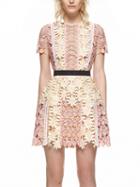 Choies Pink Contrast Panel Floral Lace Peplum Short Sleeve A-line Dress