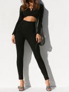 Choies Black V-neck Open Back Long Sleeve Chic Women Jumpsuit
