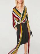 Choies Polychrome Contrast Stripe V Neck Wrap Tie Blouse