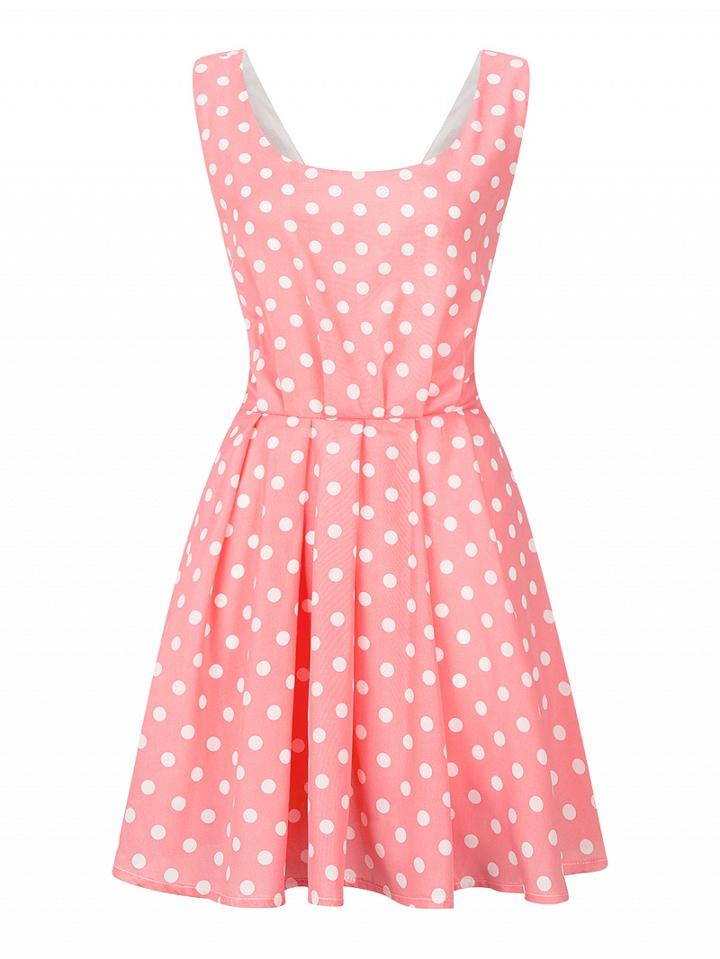 Choies Pink Polka Dot Bow Back Vest Skater Dress