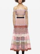 Choies Pink Off Shoulder Ruffle Sleeve Lace Midi Dress