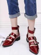 Choies Burgundy Buckle Strap Pointed Toe Ankle Shoes