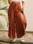 Choies Orange Red Tie Waist Split Front Wide Leg Culotte Pant