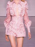 Choies Pink Floral Print Puff Sleeve Chic Women Shirt And High Waist Shorts