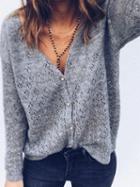 Choies Gray Cut Out Detail Long Sleeve Chic Women Knit Cardigan