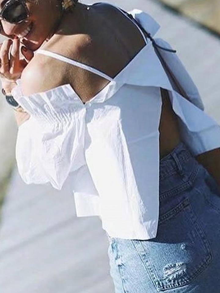 Choies White Cold Shoulder Wrap Back Shirred Cami Top